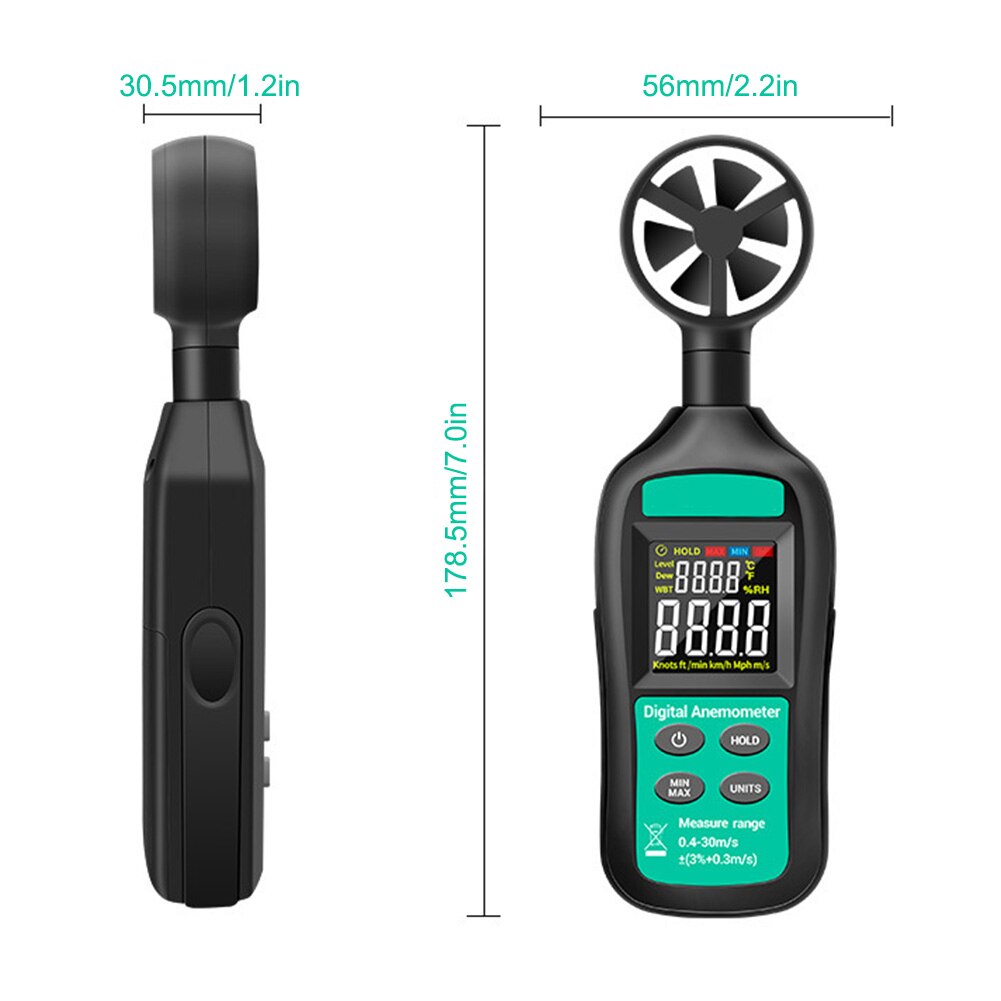 Aneng GN301 Digitale Anemometer 0-30 M/s Wind Meter -10 ~ 45C Temperatuur Tester Anemometro Met Lcd backlight Display
