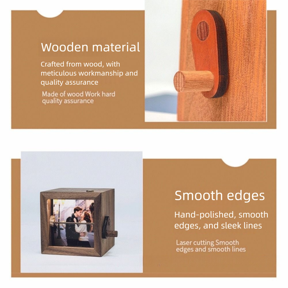 Świecąca Rękojeściowa Ramka na album Fotograficzny z Klapkami 8/16 Zdjęć Dekoracyjny DIY Drewniany Obrotowy album na Zdjęcia Ruchoma Ozdoba na Biurko