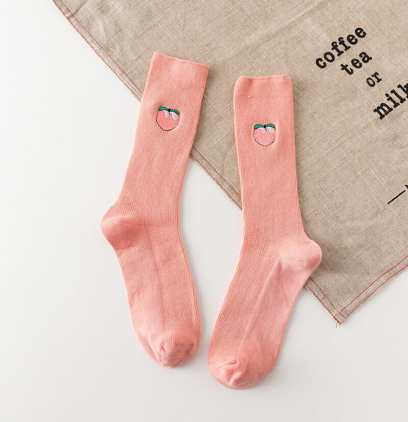 Rød gul frugt mønster sports behagelige bomuld dame sokker gennem college stil frugtbunke bunke dame sokker: Ymsg -3