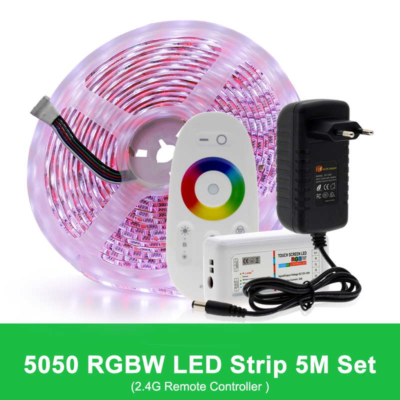 5M 5050 LED Strip DC12V RGB/RGBW/RGBWW Flexibele Licht Tape 300 LEDs RGB Kleur LED Strip set + Afstandsbediening + Power Adapter: RGBW 2.4G Touch / No Waterproof