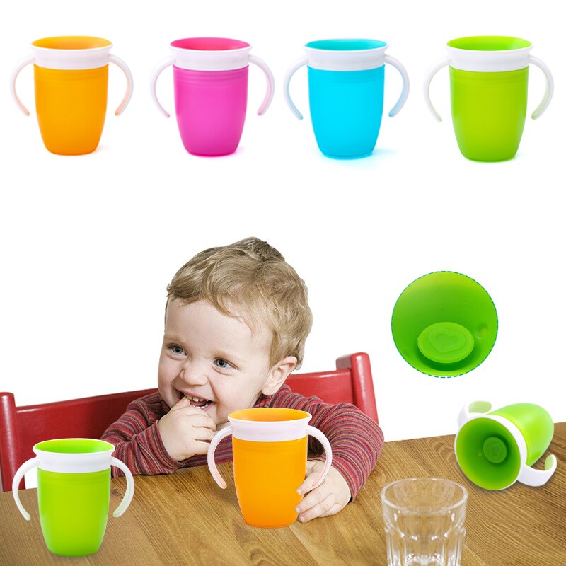360 grader kan drejes baby læring drikke kop med dobbelt håndtag flip låg lækagesikker magisk kop spædbørn vand kopper flaske