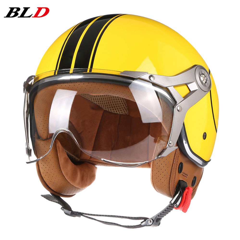 Vintage BLD Motorcycle Helmet Jet with Visor Motorbike Riding 3/4 Open Half Helmet Retro Scooter Capacete Moto