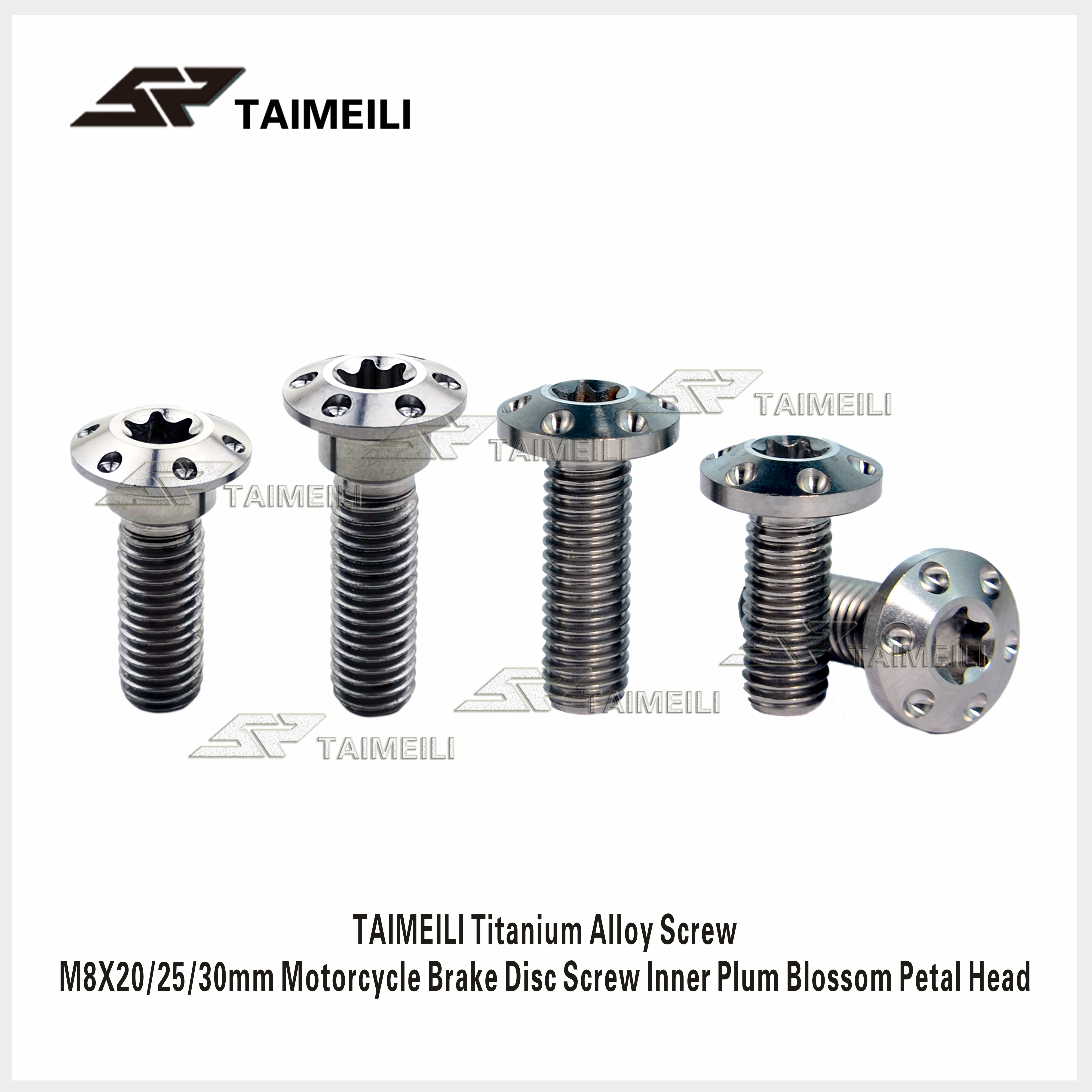 TAIMEILI Titanium Alloy Screw M8X20/25/30mm Motorcycle Brake Disc Screw Inner Plum Blossom Petal Head 1PCS