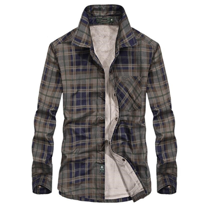 Märke casual fleeceskjortor män vinter flanell tjocka varma rutiga skjortor bomull långärmade affärsskjortor chemise homme