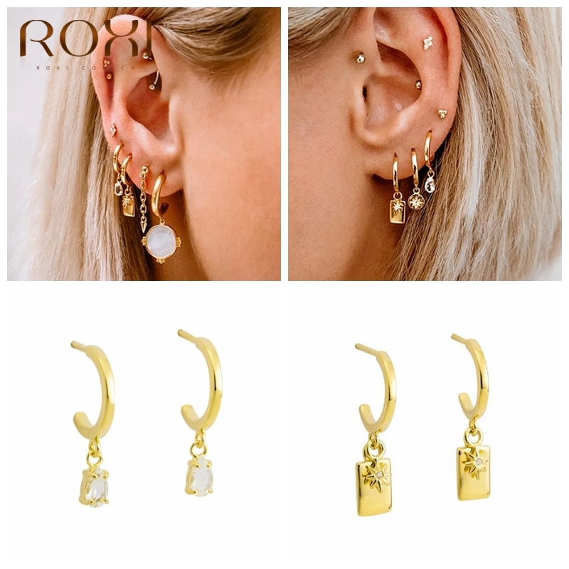 ROXI C forme larme étoiles boucles d'oreilles pour femmes filles boucles d'oreilles Piercing 925 argent Sterling mariage Pendientes