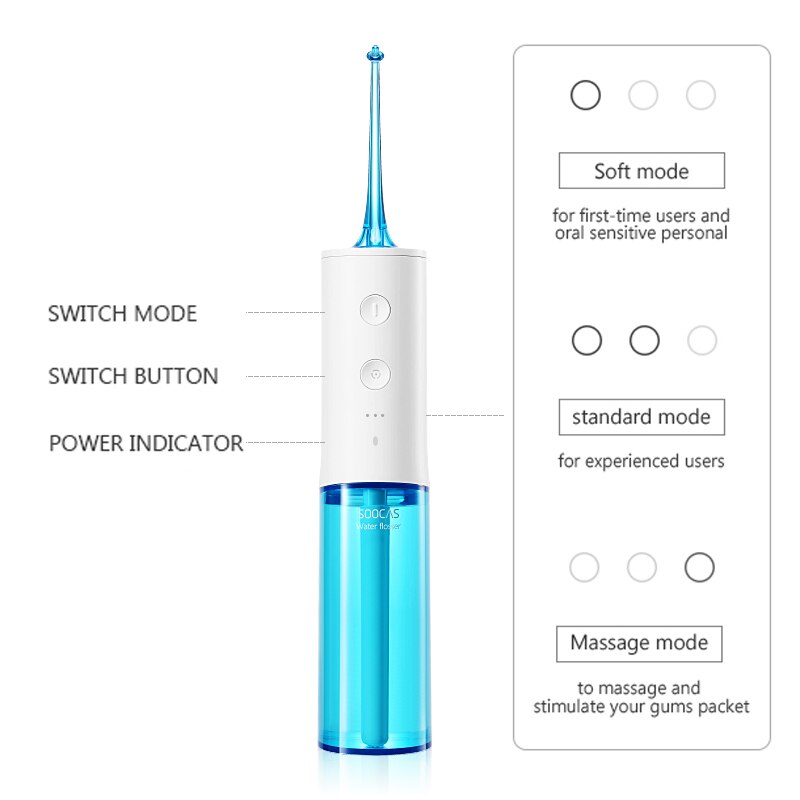 Soocas  w3 oral irrigator dental portable flosser tips usb oppladbart vann jet flosser ipx 7 irrigator for rengjøring av tenner