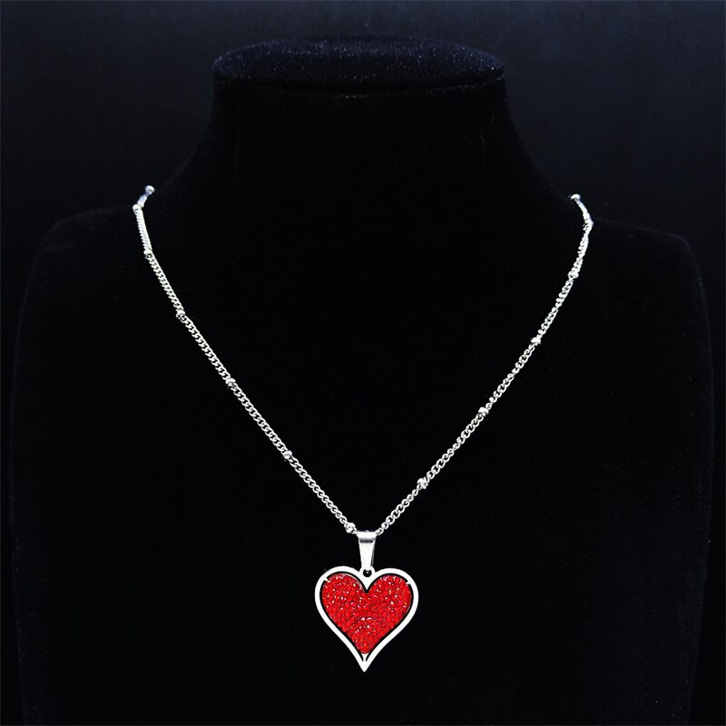 Liebesherz-anhänger aus rotem kristall und edelstahl, kleine halskette für damen/herren, silberfarben, schmuck, geschenk für frauen,  n8049 01
