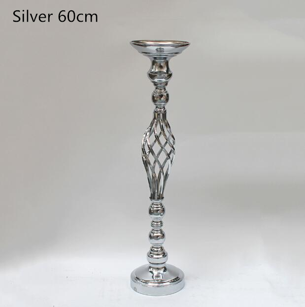 IMUWEN Hollow Gold/ Silver Metal Candle Holder Wedding Table Centerpiece Flower Vase Rack Home Hotel Road Lead Decor: Silver 60cm