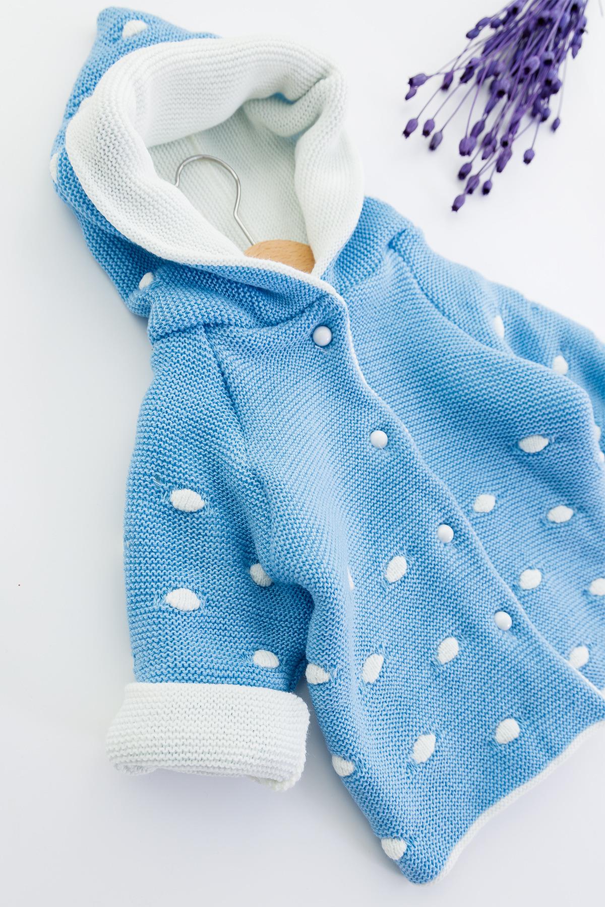 Cardigan à capuche Double couche en tricot bleu pour bébé garçon