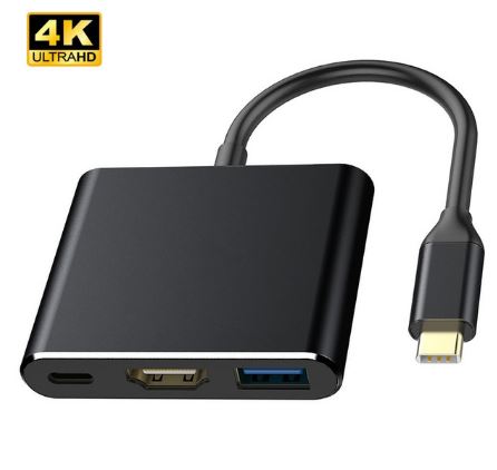 3 In 1 Adapter Usb 3.1 Type C Naar Hdmi + Usb 3.0 + Type C Hub: Black