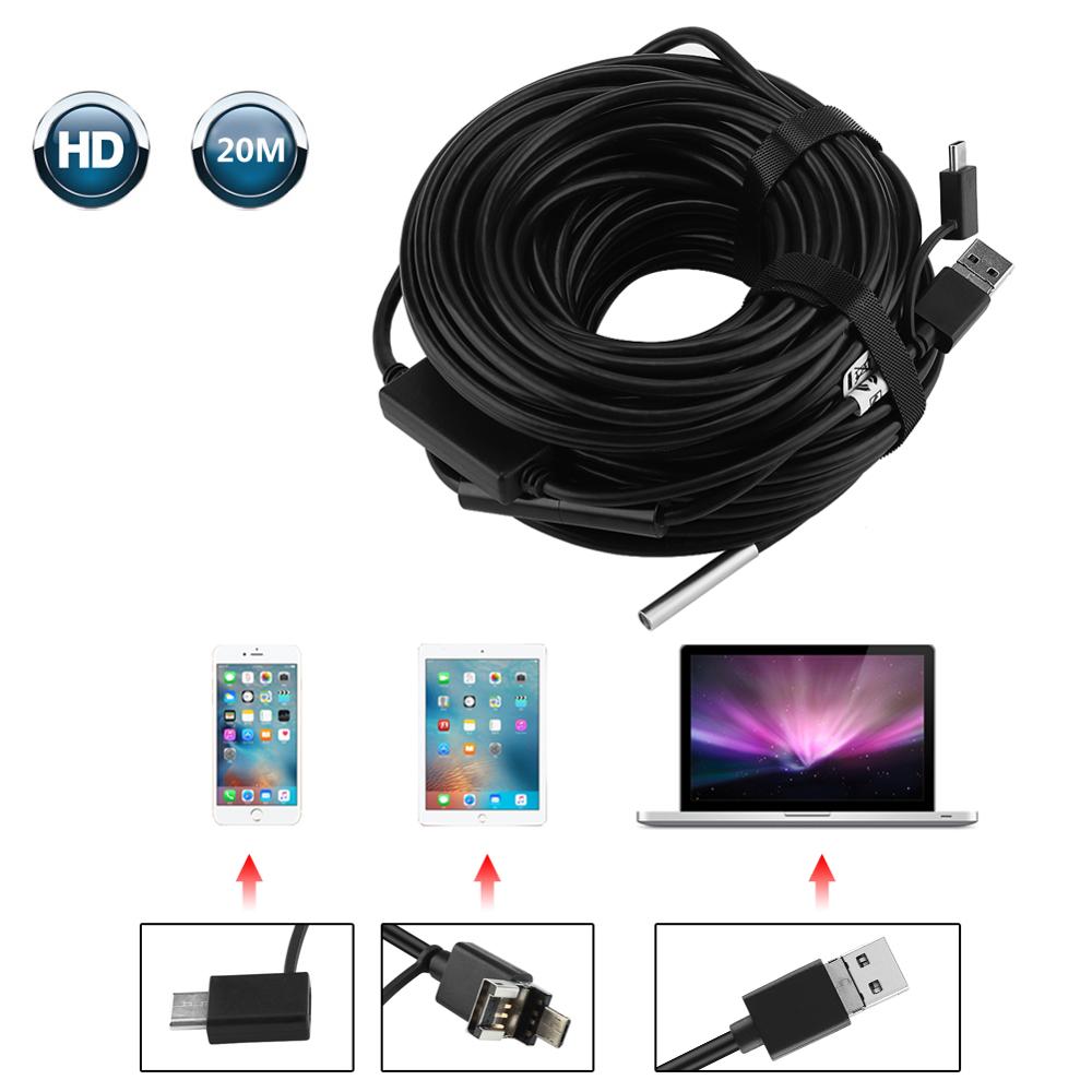 ANENG 20 metre 5.5mm USB endoskop ile 720P su geçirmez kamera boru araba muayene