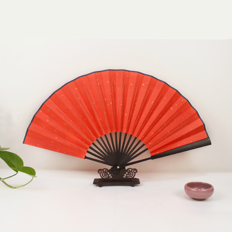 Artist DIY Silk Folding Fans Colorful Bamboo Hand Fan Ventilateur Calligraphy Ink Painting DIY Cloth Fans with Golden Spots: light yellow / 5.7 inches