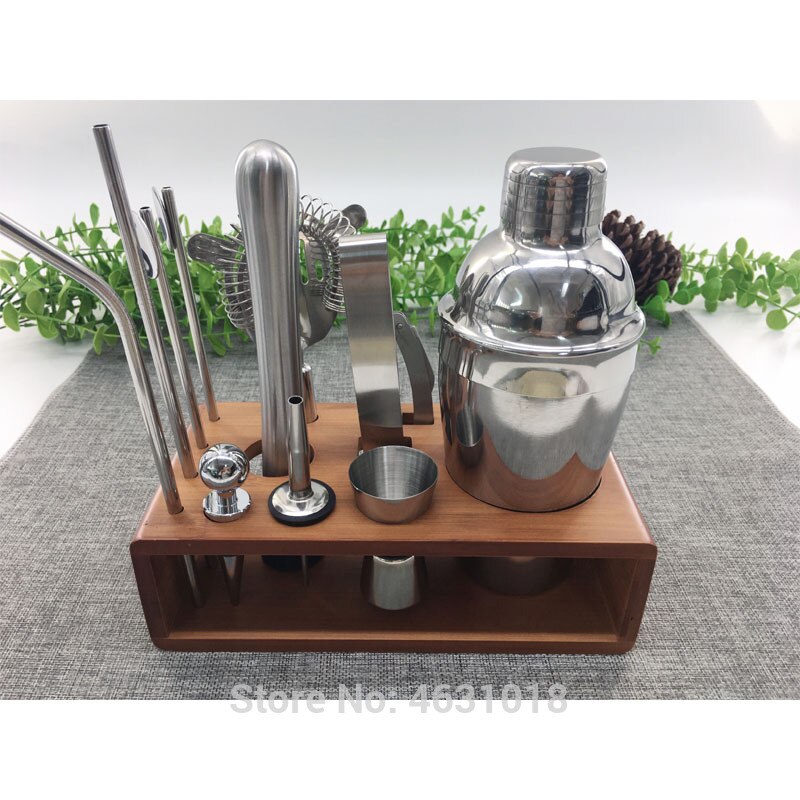 Top Seller Cocktail Set 13 Piece Stainless Steel Cocktail Shaker Set with Bamboo Stand Bartender Kit Home Bar Set