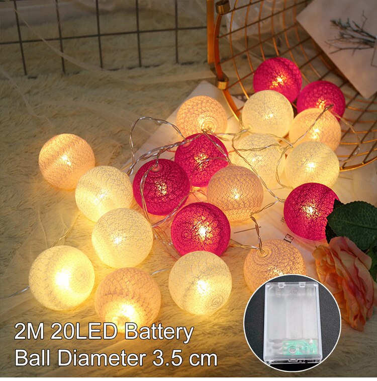 Linterna de hilo de algodón con 20 luces Led, 2M, lámpara de papel, Mini bola, decoración de , Festival, de Pascua: By Battery C