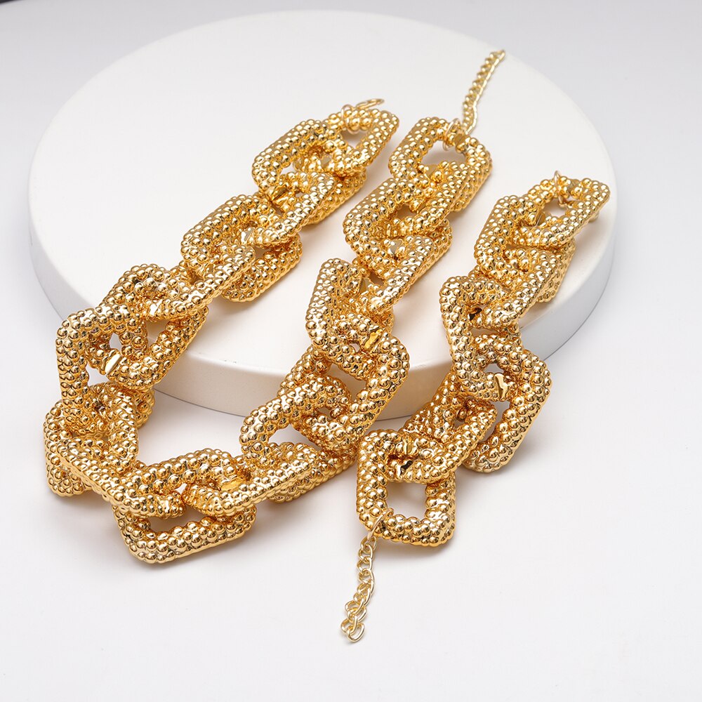 Punk Hip Hop Chunky Dikke Ketting Ketting Vrouwen Overdreven Geometrische Link Ketting Twee Stuk Armband: 2