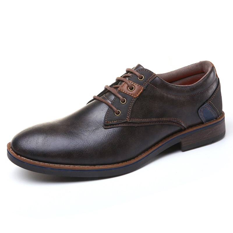 Zapatos de vestir clásicos marrones para hombre, calzado Formal de negocios de cuero con punta redonda y cordones, estilo británico, Derby