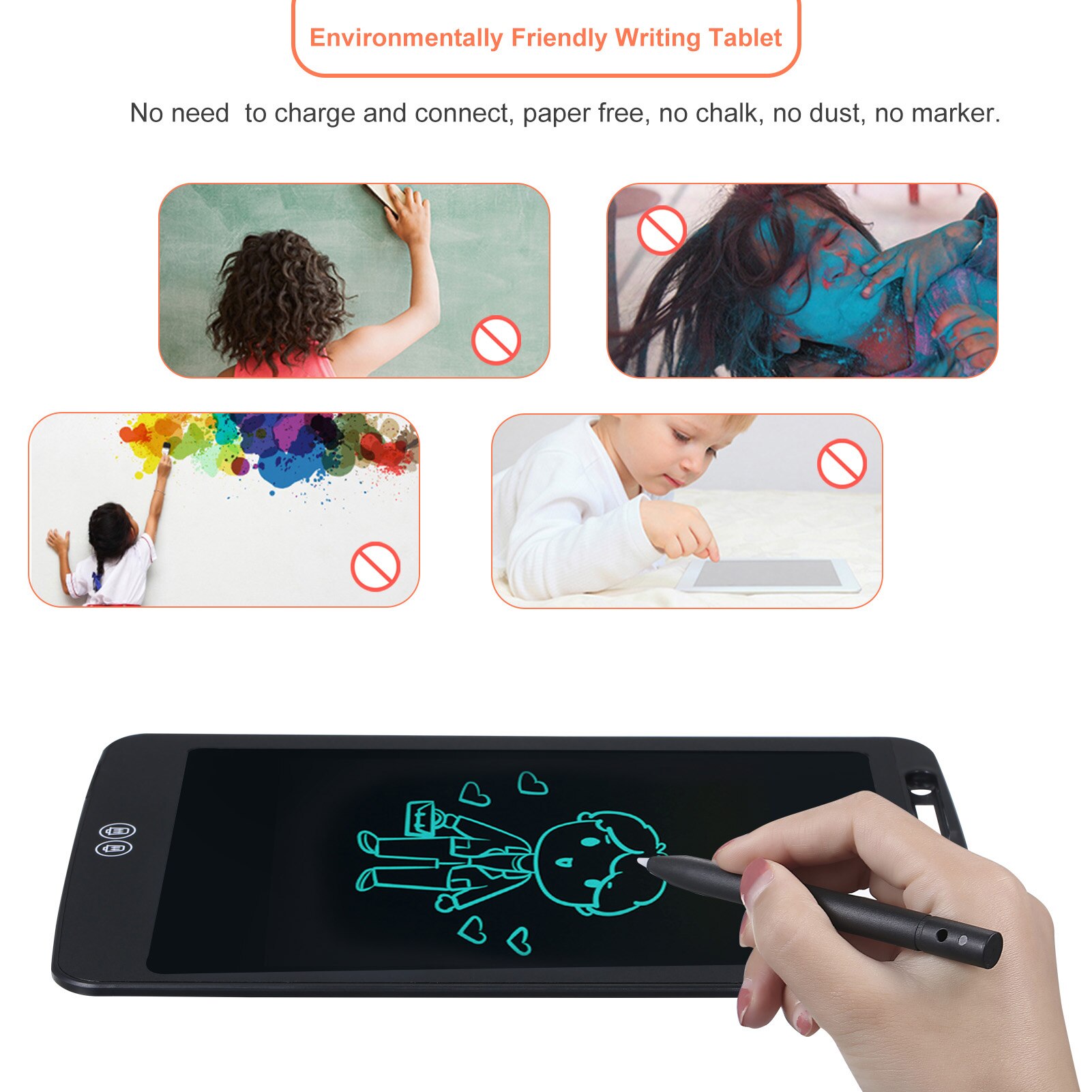12 Inches Electronic LCD Writing Tablet Reusable Ultra-thin Handwriting Drawing Board Pad with Stylus Pen Split Screen