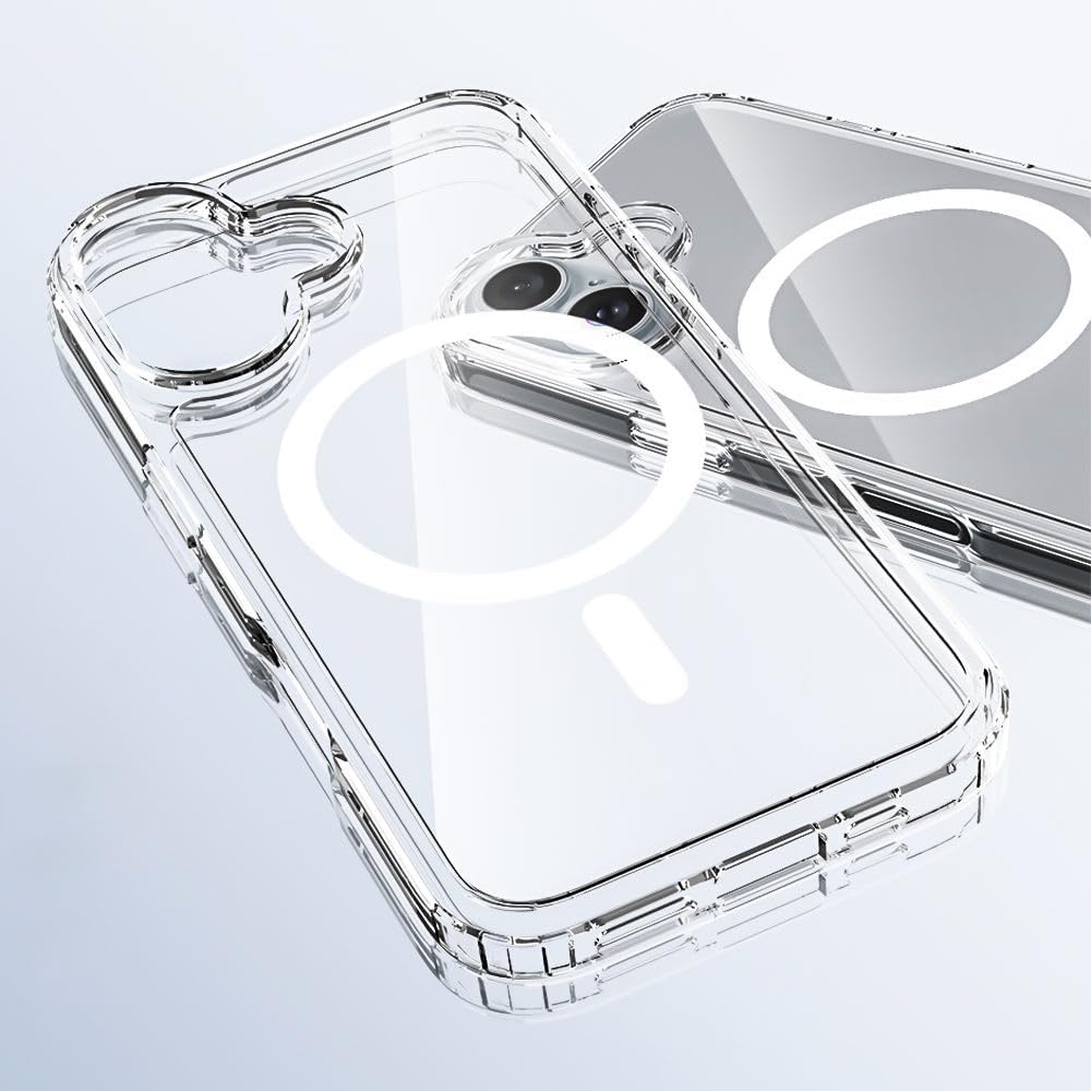 Capa magnética forte magsafe para iphone 16e 16 15 14 13 12 11 pro max plus mini capa dura híbrida silicone transparente à prova de choque