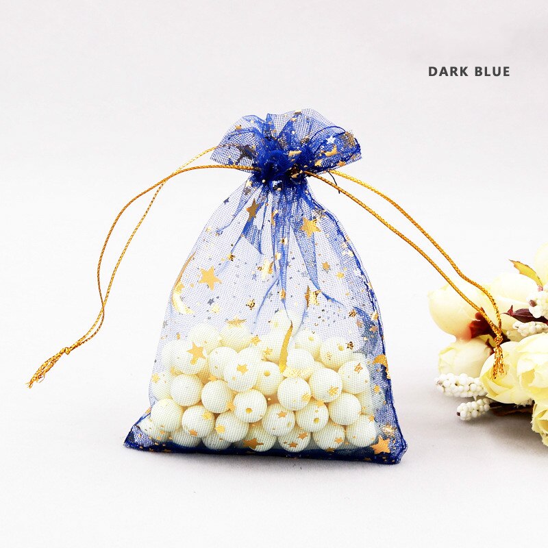 30pcs/lot Moon Star Organza Bags 9*12cm Small Christmas Drawstring Bag Charm Jewelry Packaging Bags & Pouches Candy bag: Dark blue
