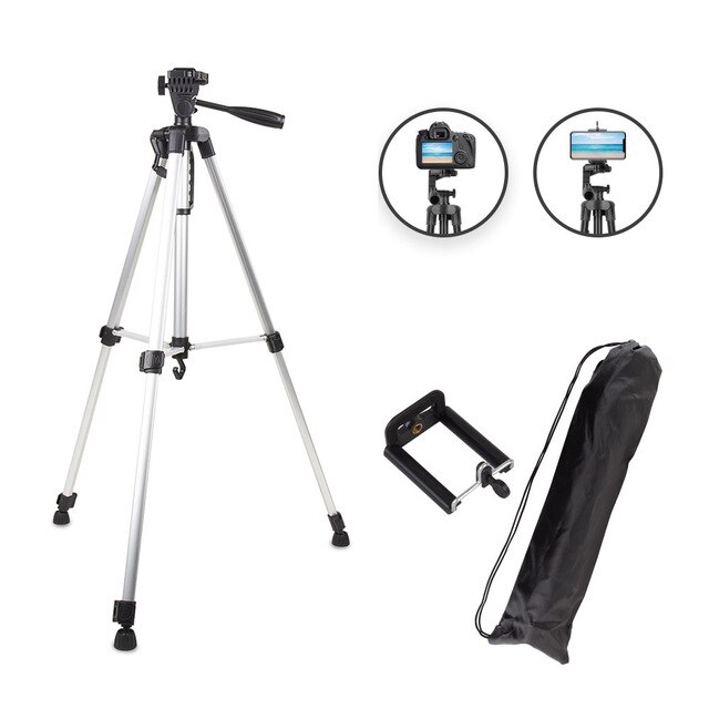 Universal Camera stand 50-140 cm Tripod for Phone Canon DSLR Camcorder Outdoors photography Stands Aluminum Travel Tripode Para: Silver
