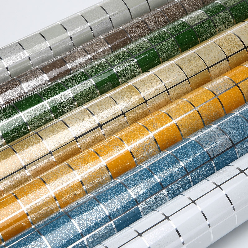 Mozaïek 5 Kleuren Aluminiumfolie Self-Garenloos Anti Olie Behang Voor Keuken Hittebestendig 45X200 Cm adhesive Decor @