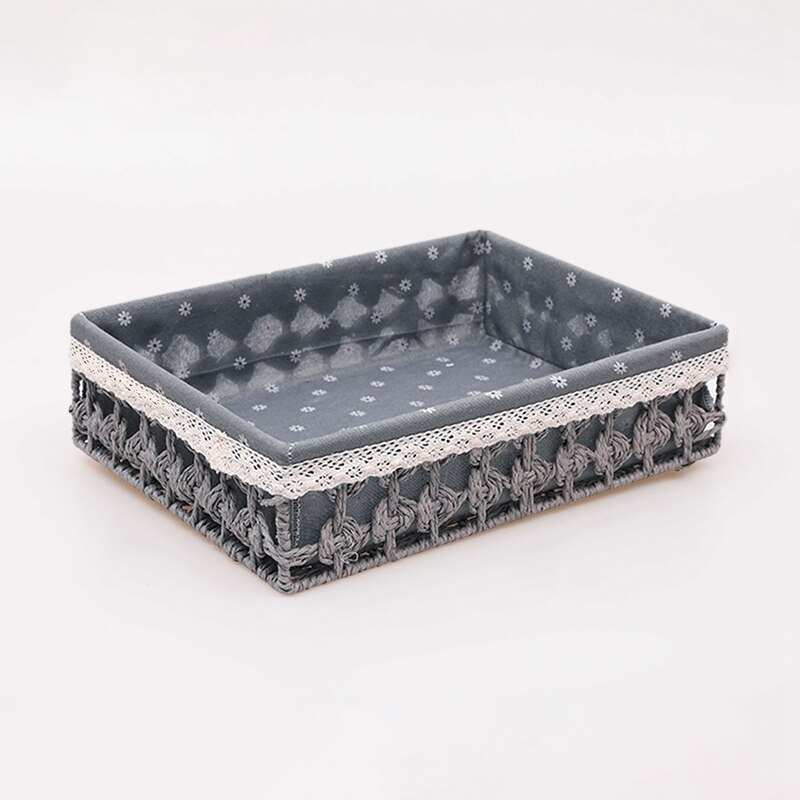 Cestas de almacenamiento de tejido hueco, caja organizadora grande de escritorio para artículos diversos, cosméticos, aperitivos, fruta, cesta organizadora decorativa para el hogar: Gray Storage Basket / S 33x22x6cm