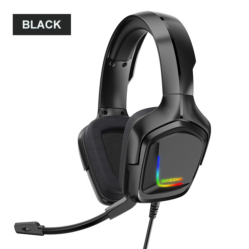 Onikuma  k20 ps4 gaming headset met usb-kabel, 3.5mm stereo hoofdtelefoons met microfoon, led-lampje, oortelefoon voor pc, laptop, tablet, gamer: Zwart