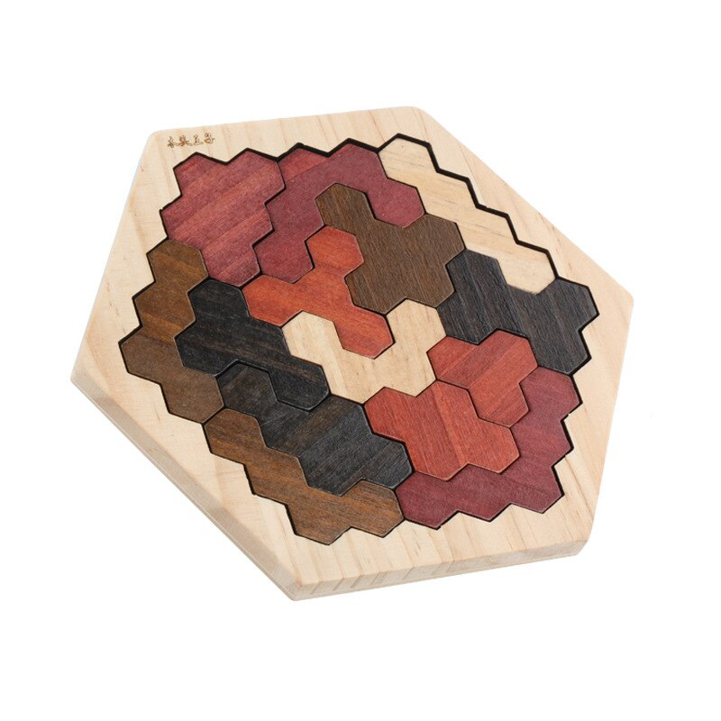 3d trä sexkantiga intelligenta geometriska pussel barns byggpussell kognitiv matchande barngåvor för barn: Mosaikpussel
