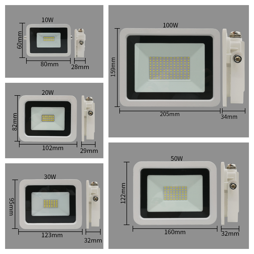 10W 20W 30W 50W 100W LED Floodlight White Reflector LED Flood Light AC 220V IP68 LED Spotlight Wall Outdoor landscape Lighting