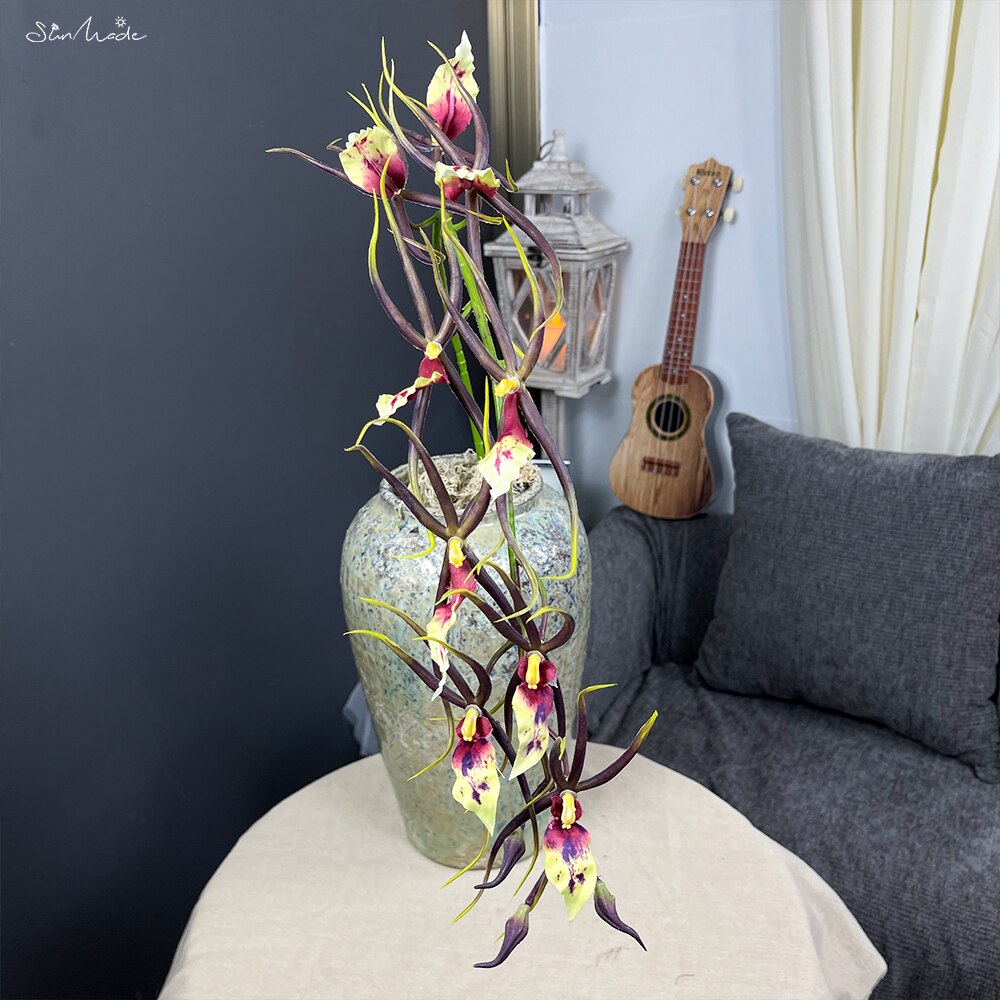 Sollavet edderkop orkidé gren lilla blomster silke kunstig blomst hjem bryllup indretning blomsterarrangement flores artificales