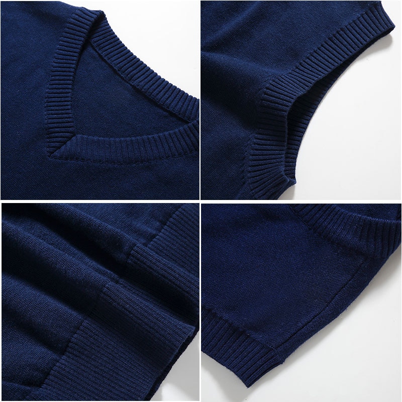 100%  bomullsgenser herre høstvarme herregensere klassisk ren farge v-hals ermeløs vest pull homme vinter herreklær 3xl
