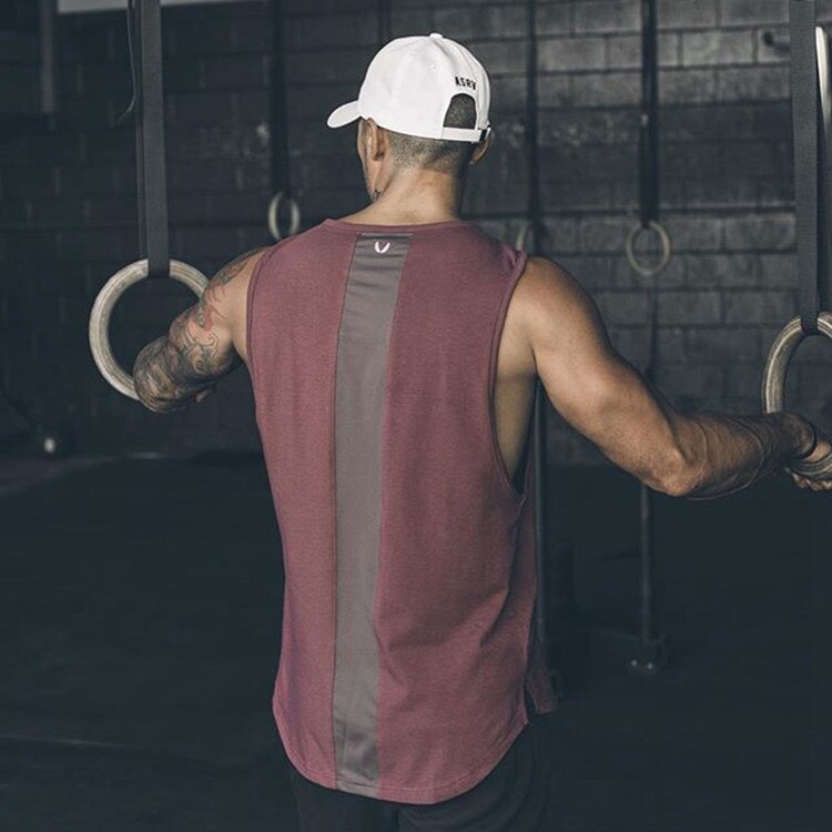 Herre løbesport af bomuld afslappet vest åndbar elastisk fitness multifarvet vest ærmeløs træning træning mænd tank top: Rødvin / Xl