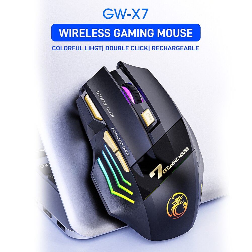 IMice – souris de jeu sans fil 2.4GHz, 7 boutons, rechargeable, rvb DPI, silencieuse, ergonomique, pour ordinateur de bureau, PC et portable