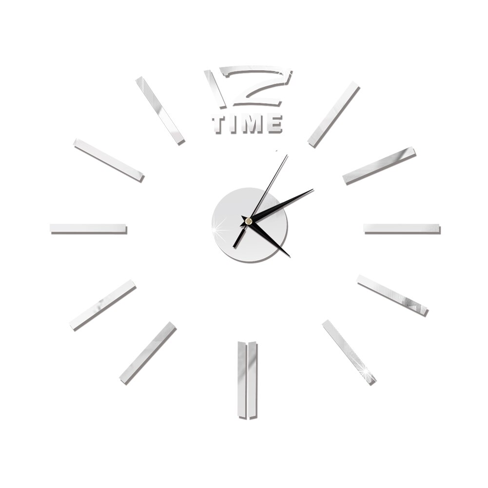 Top Klok Horloge 3D Wandklokken Horloge Diy Acryl Spiegel Sticker Reloj De Pared Home Decor Woonkamer Quartz Naald: Silver
