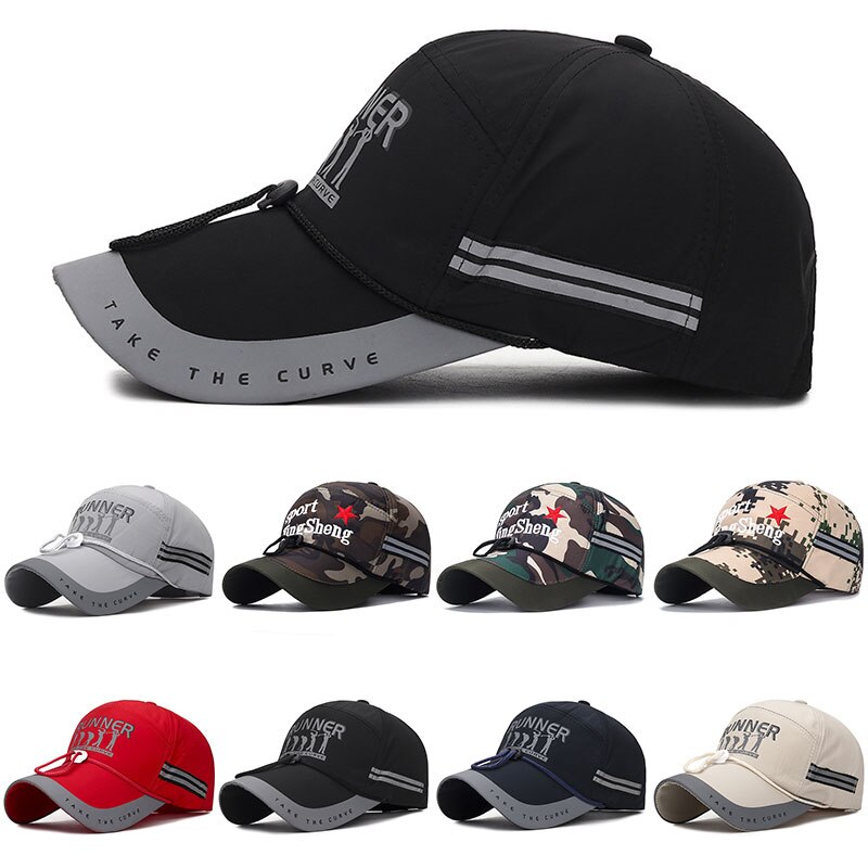 Casual Outdoor Sport Mannen Baseball Cap Met Touw Camouflage Brief Afdrukken Lange Rand Caps Lente Zomer Man Winddicht Zon Hoeden