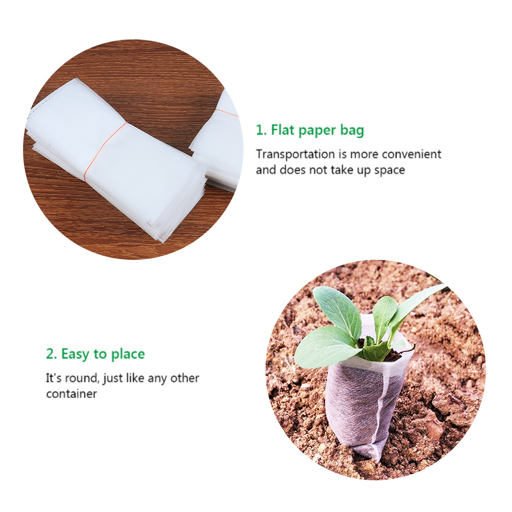 100pcs Biodegradable Seed Nursery Bags Non Woven Nursery Flower Pots Vegetable Transplant Breeding Pots Garden Planting Bags