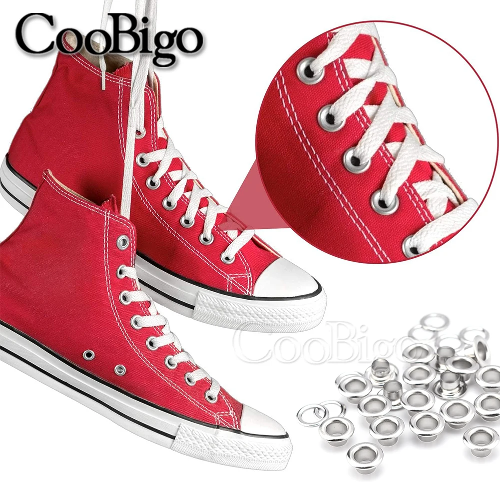 100 ensembles d'œillets ronds en cuir, œillets en métal pour chaussures, vêtements, sac, ceinture, bricolage, accessoires d'artisanat du cuir, couleur argent