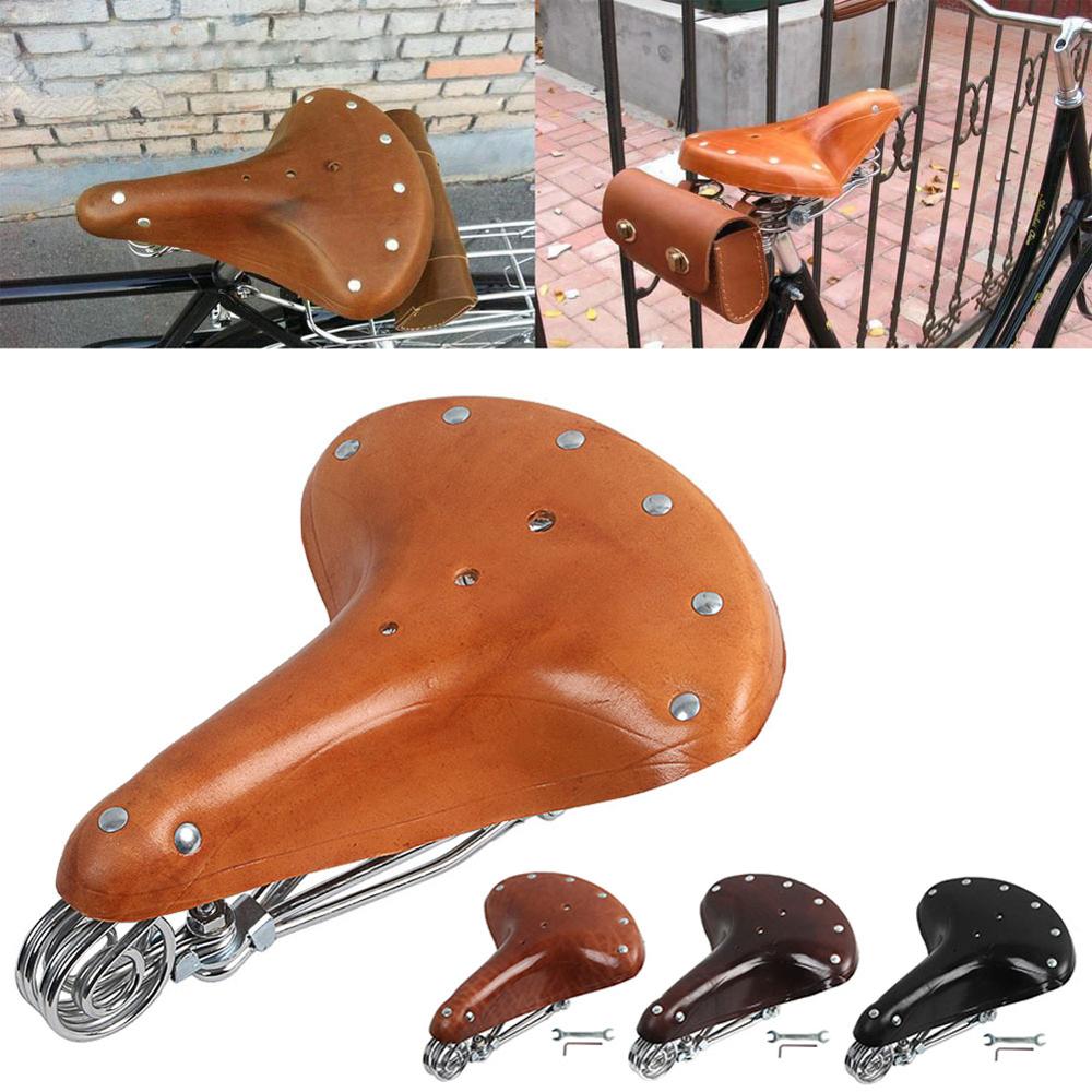 Sillín de bicicleta de cuero Retro, cojín cómodo para bicicleta de montaña, repuesto deportivo