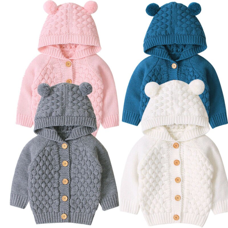 Peuter Baby Kids Jongen Meisjes Gebreide Jas Jas Oor Hooded Uitloper Winter Blouse Trui Gebreide Truien Vest Warme Kleren