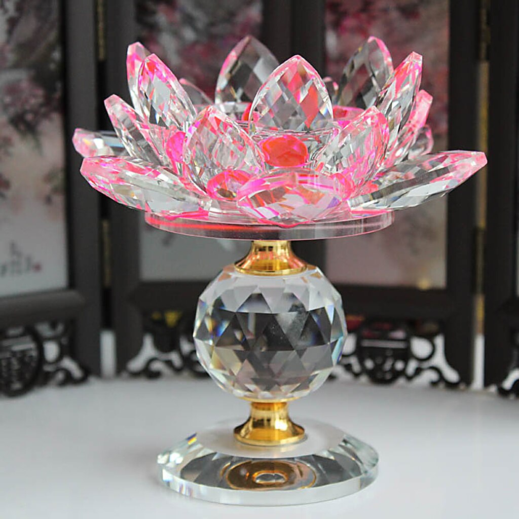Krystal lotus blomst lysestage fyrfadslys hjem bordplade feng shui dekoration ornamenter