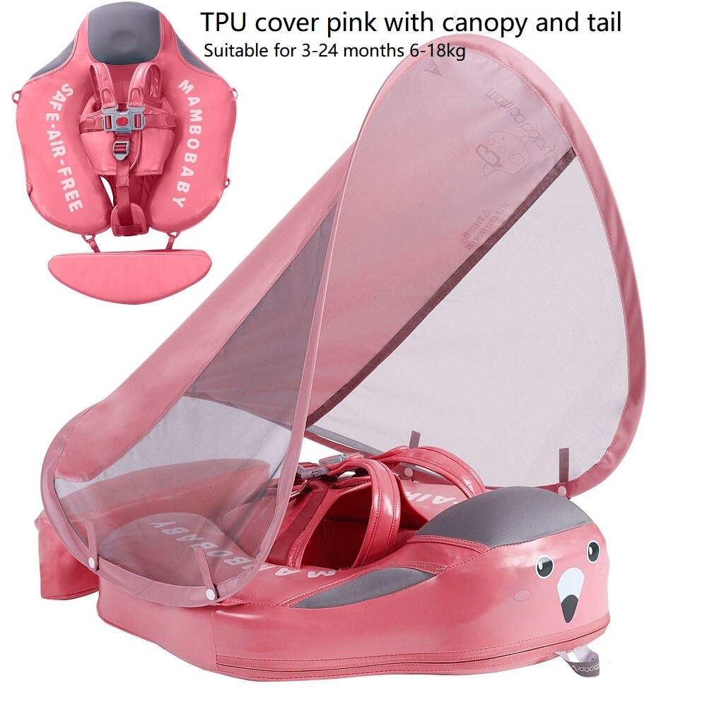 Mambobaby Baby Float With Roof Toddler Lying Swimming Ring Waist Non-Inflatable Buoy Swim Trainer Paddling Pool Toys Accessories: TPU Flamingo pink