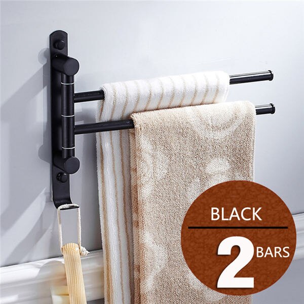 Rvs draaibare badkamer wandrekken chroom spiegel gepolijst & zwarte handdoekhouder met haken keuken: Zwarte 2 balken
