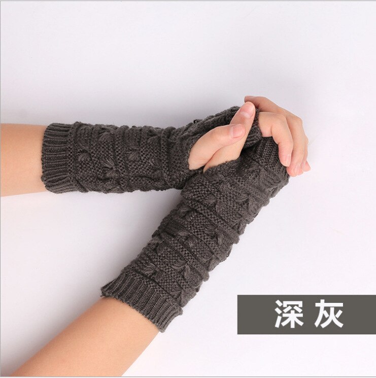 Women Thickened Gloves Knitted Woolen Arm Warm Autumn Winter Half Finger Sleeves Arms Hand Cover Solid Color: Army Green