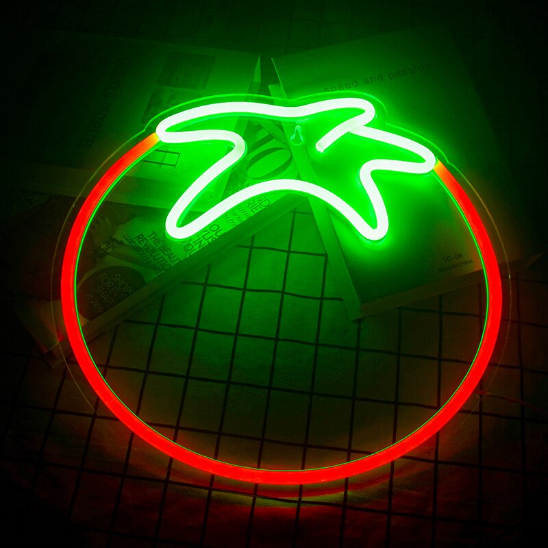 Wanxing – panneau néon en forme de tomate, éclairage LED, lampe murale suspendue en acrylique, pour magasin, restaurant, salle, décor de fête, de noël