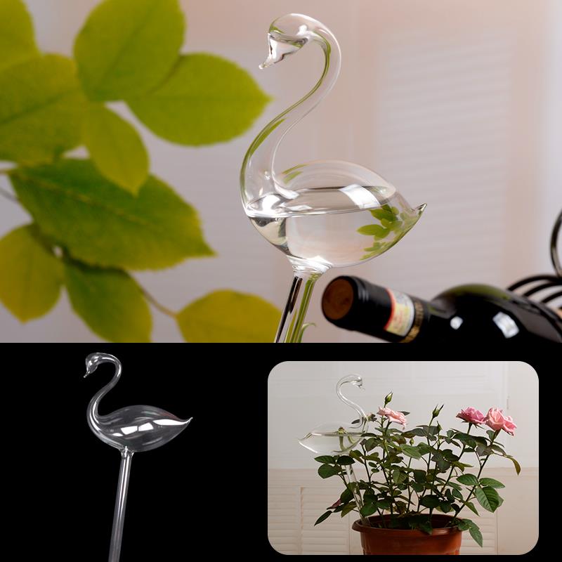 Draagbare flamingo glazen automatische gieter vaas tuin huisdecoratie