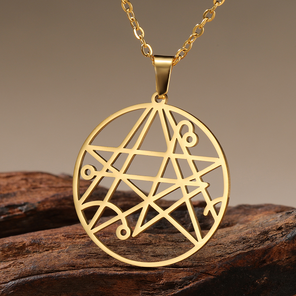 Dawapara Necronomicon Necklace Book of Dead Pendant Sigil of The Gateway Stainless Steel Talisman Jewelry: Gold-color