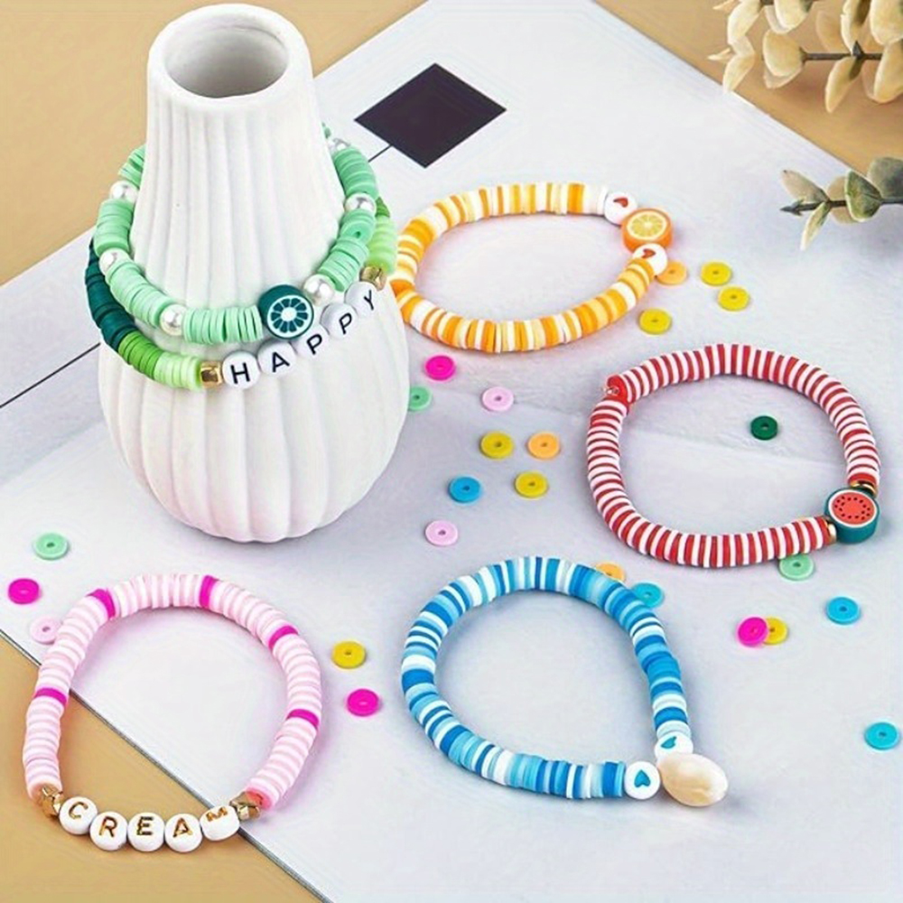 Kit de fabricación de pulseras de cuentas de arcilla, 96 colores, 2400 Uds., cuentas planas para la fabricación de joyas con cuentas de letras y cuerdas elásticas, manualidad para