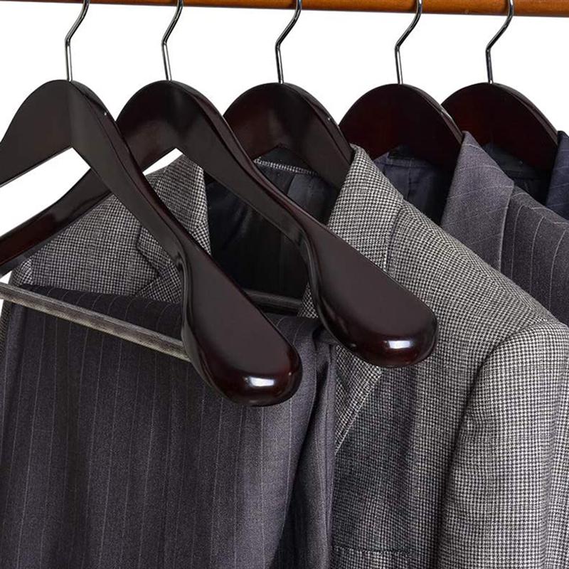 6Pcs Massief Houten Kleerhanger Brede Schouder Pak Rek Shirt Broek Truien Jurk Droogrek Kledingkast Organizer