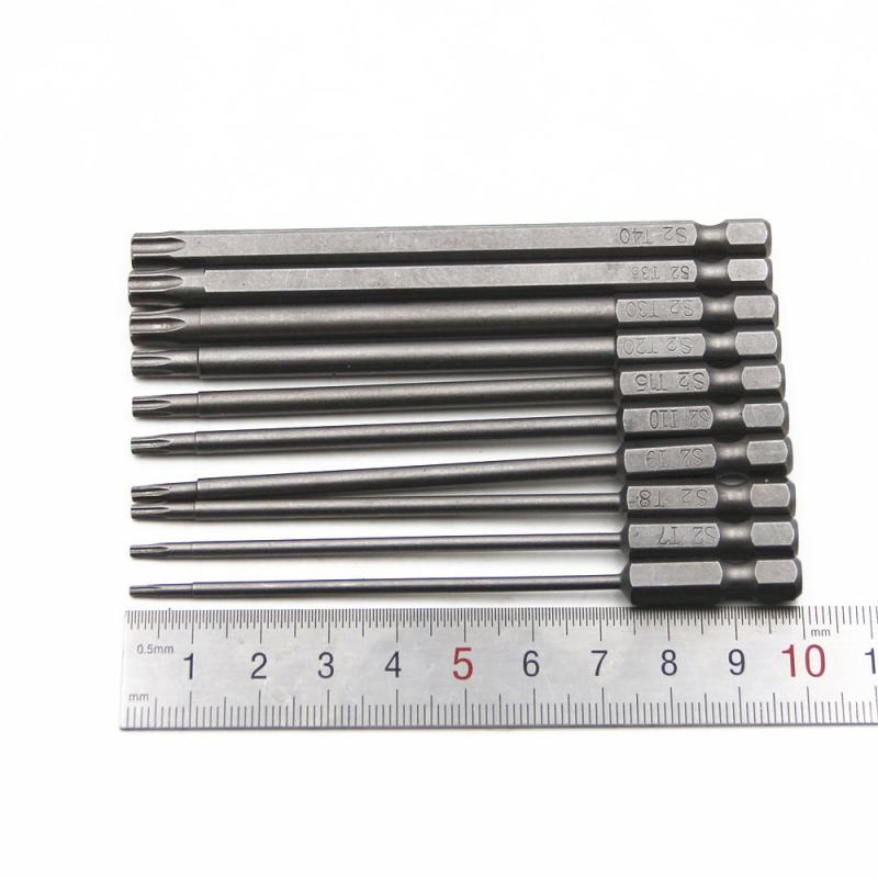 Longs embouts de tournevis Torx creux 75 / 100MM 11 ensembles embouts de poignée hexagonaux embouts électriques jeu d'outils de tournevis T6-T40