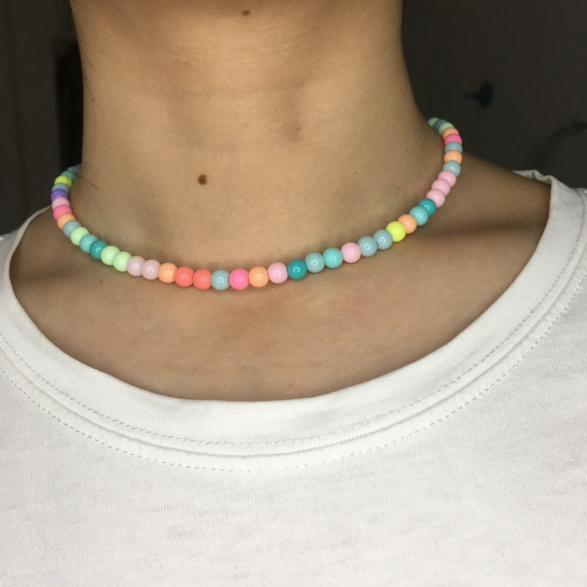 Vrouwen Ketting 6Mm Kleurrijke Plastic Kralen Kraag Choker Ketting Voor Dames Meisjes Sieraden